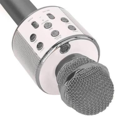 Imagem de Microfone Bluetooth Wster Ws-858 Alto-Falante Karaokê Prata - DRAIK