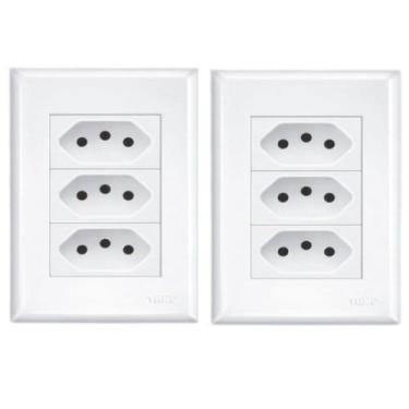 Imagem de Kit 2 Conjunto Tomada Tripla 20a Evidence Branco Fame 3268