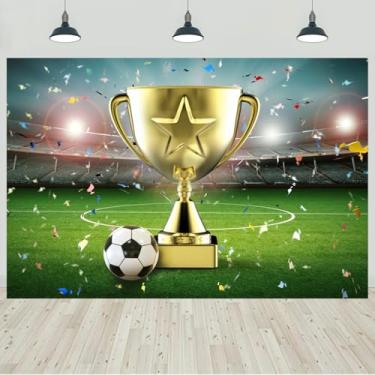 Imagem de 2,1 x 1,5 m Campeão de Futebol Pano de Fundo Estádio Campeonato de Futebol Troféu Confetes Fotografia Fundo Tema Futebol Decorações Banner Crianças Adultos Retratos Foto Studio Adereços