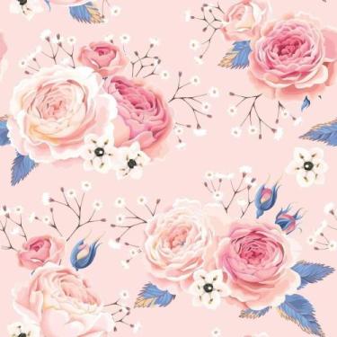 Imagem de Papel De Parede Adesivo Lavável Cozinha Vintage Rosas Floral Rosa Quar