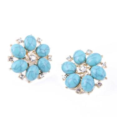 Imagem de OIDIMS Brincos boêmios vintage turquesa flor strass estilo cristal dourado multicolorido brincos étnicos delicados vaqueira ocidental declaração dopamina declaração tribal boho joias para mulheres,
