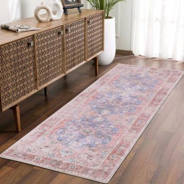 Imagem de Tapete passadeira rosa, lavável, antiderrapante tipo colmeia, lã sintética macia, para corredores, entrada, cozinha, lavanderia, quarto, 0,61 x 1,82 m