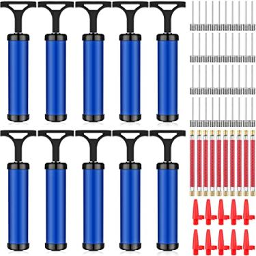 Imagem de 10 peças bomba de ar bomba de bola para futebol inflável com bocal de agulha e mangueira de extensão, bomba de mão portátil, kit inflador para exercícios esportes, basquete, futebol, voleibol, balão de futebol, azul