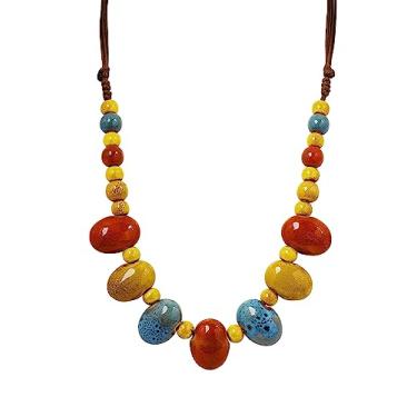 Imagem de MINACHI Boho Hippie Colar de Contas de Cerâmica Colorido Joias Boêmia Presente para Mulheres, Pedra, Sem Pedra Preciosa