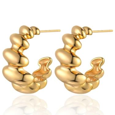 Imagem de BENEIGE Brinco de argola de ouro para mulheres delicados banhados a ouro 14 K com zircônia cúbica, joia simples para mulheres, Latão, Sem pedra preciosa