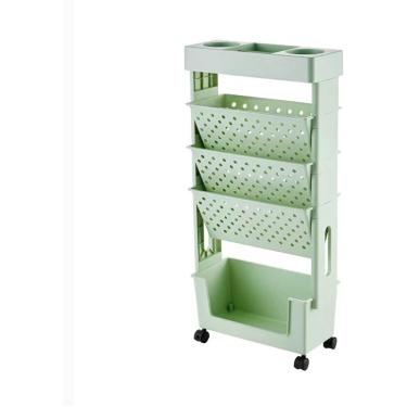 Imagem de Carrinhos de livro de rack de revistas com rodas, estante móvel, unidade de prateleira de 5 camadas, carrinho de arquivo multiuso, verde