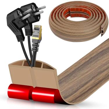 Imagem de Escondedor de cabo autoadesivo com cavidade de 2 x 0,9 cm, gerenciamento de cabos de perfil baixo de 3 m, protetor de extensão para fios, evita viagens de cabos para escritórios, academias (marrom