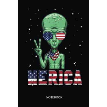 Imagem de Alien Notebook: Cute Alien 4Th Of July Merica U.F.O American Flag | Alien Journal, Lined Journal Ufo, Ufo Journal, Lined Journal Alien, Size 6 X 9", 120 Pages.