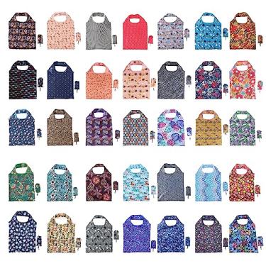 Imagem de Merkaunis Pacote Com 35 Sacolas Reutilizáveis Para Compras Florais, Sacolas Dobráveis Para Compras, Sacolas Laváveis À Máquina, Sacolas De Compras Reutilizáveis, Sacolas De Compras Reutilizáveis À P