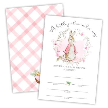 Imagem de 25 Convites de chá de bebê de Páscoa com envelopes - A Little Girl Is On Her Way - Suprimentos de chá de bebê de Páscoa para meninos e meninas - Revelação de gênero, lembrancinha de festa de anúncio