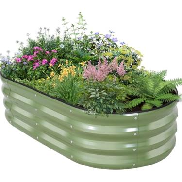 Imagem de BIRDSINYARD Canteiro elevado galvanizado para jardim ao ar livre – Canteiros elevados para jardinagem de 1,4 x 5,8 m | Caixa oval de metal para jardim com bordas de segurança e luvas para vegetais,