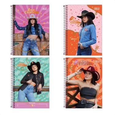 Imagem de Kit 4 Cadernos Espiral Ana Castela Capa Dura 1 Matéria 80 Folhas Tilib