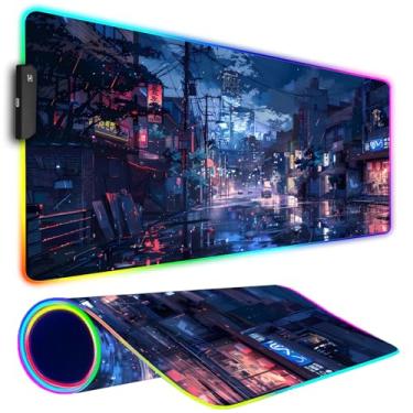 Imagem de Armanza Mouse pad para jogos RGB, grande mousepad com luz LED, acessórios de jogos, teclado para mesa, base de borracha antiderrapante, tapete de mouse grande para jogadores, 70 x 29 cm, ruas