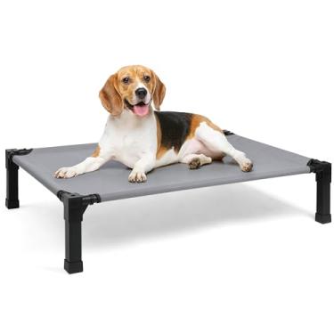 Imagem de Heeyoo Cama elevada para cães, berço elevado refrescante, à prova de mastigação, tela respirável, lavável e armação de metal, cama portátil para cães com pés antiderrapantes para uso externo ou