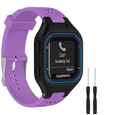 Imagem de GVFM Pulseiras compatíveis com Garmin Forerunner 25, pulseira de silicone macio de substituição para relógio de corrida Garmin Forerunner 25 GPS (roxo, grande)