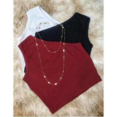Imagem de kit 3 Cropped Mula Manca Ribana Canelada - Majestic Store, Branca pret