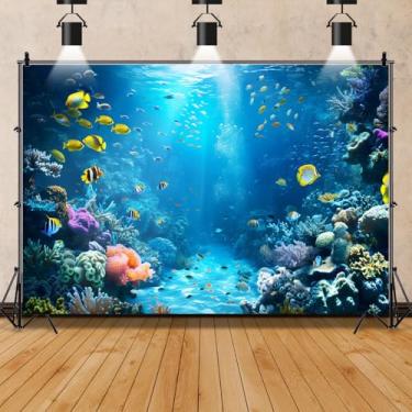 Imagem de Pano de fundo sob o mar, 4,6 x 3 m, cenário oceânico, mundo subaquático, colorido, tropical, peixe, coral, aquário, luz solar, fundo para fotografia de aniversário, debaixo do mar, decorações de festa