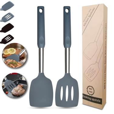 Imagem de NAMAPRODX Conjunto de espátulas de silicone para uso na cozinha: espátula resistente ao calor e espátula de silicone com fenda para cozinhar, utensílios de cozinha não tóxicos, espátula de cozinha