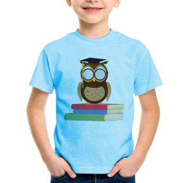 Imagem de Camiseta Infantil Coruja Estudante - Foca na Moda, Azul bebê, 2