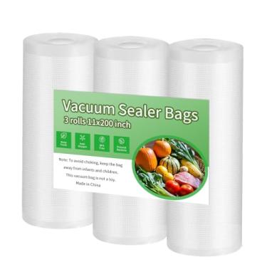 Imagem de Sacos seladores a vácuo premium, 28 x 508 cm, 3 unidades. Rolos de sacos herméticos para economia de alimentos, sem BPA e sacos resistentes a vácuo para freezer. Grau comercial, preparação de