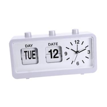 Imagem de WeiLaiKeQi Flip Desk Clock Data Week Display Clock Silent Crafts Página Virando Relógio Presente de Aniversário para Mesa de Jantar TV Dormet, Branco