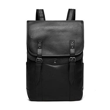 Imagem de Bolsas de luxo mochila de couro masculina multifuncional vintage mochila de viagem 15,6 polegadas bolsa para laptop masculina(Black)