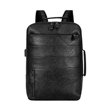 Imagem de Mochila de couro PU para homens grandes mochilas para laptop para homens bolsa retrô para adolescentes meninos(Black)