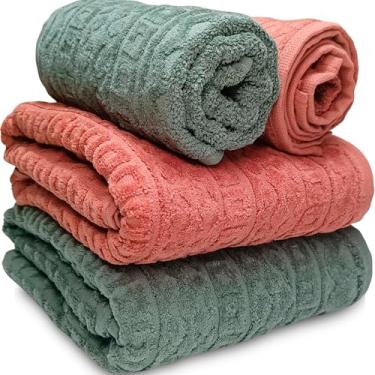 Imagem de Jogo de Banho Atlântica Cosmopolitan Aveludada 100% Algodão Fio Penteado Jacquard Toalha Macia Grossa (Verde/Terracota)