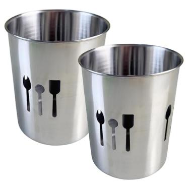Imagem de Kit 2 Porta Talher Utensílios Redondo Vertical Escorredor Inox Organizador Bancada Pia
