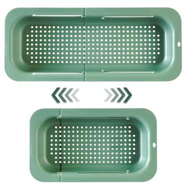 Imagem de YUNKWONG Cesto extensível para coador de pia - lavar legumes e frutas, escorra macarrão cozido e pratos secos - escorredor ajustável sobre a pia cesta de escorredor dobrável - verde