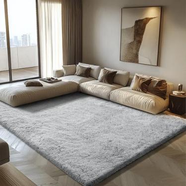 Imagem de Tapete fofo de 15 x 23 cm para sala de estar, tapetes felpudos para quarto, cinza, macio, felpudo, para uso interno, para quarto de crianças, berçário, dormitório, decoração de casa