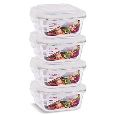 Imagem de Conjunto 4 Potes Vidro Hermético Marmita Mantimentos Trava Quadrado 520ml Marmita