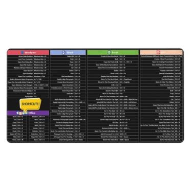 Imagem de Mouse pad Excel com teclas de atalho – folha de dicas grande GG estendida para jogos | Tapete de teclado para planilha de escritório para PC | Borda costurada antiderrapante