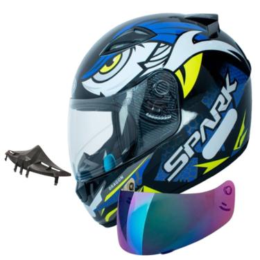 Imagem de Capacete Masculino Ebf Dragon Azul Com Viseira Camaleão e Narigueira Alta