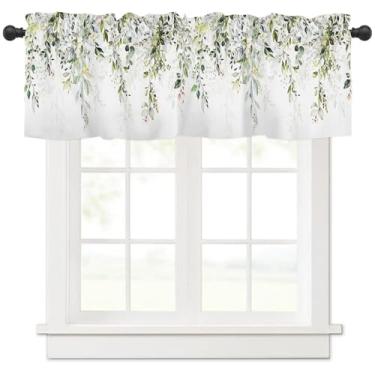 Imagem de Cortinas de folhas de eucalipto primavera verão sanefas para janelas de cozinha 137 x 46 cm floral folha flor decorativa haste bolso sanefa tratamentos de janela cortina curta para sala de estar e