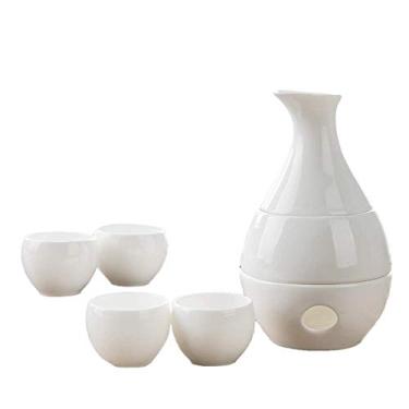 Imagem de Conjunto de 7 peças de copos de cerâmica vitrificada branca com panela mais quente e fogão à vela, artesanato elegante, taças de vinho para frio/quente/shochu/chá, melhores conjuntos de louça de