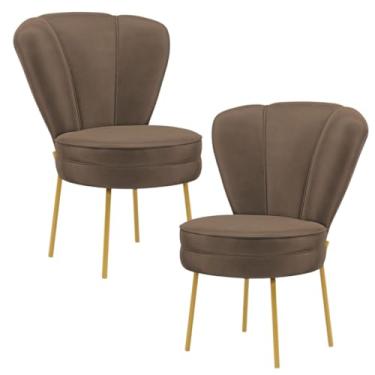 Imagem de Kit 2 Cadeiras Estofadas para Sala de Jantar Moderna Cozinha Pés de Ferro Reforçado MOBLAN decor (Marrom)