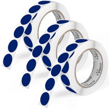 Imagem de Perco Etiquetas adesivas de bolinhas redondas azuis escuras de 2,5 cm - Pacote com vários rolos (3 rolos, 1.000 etiquetas cada) - Adesivo permanente, cores vibrantes, fixação forte - perfurado para