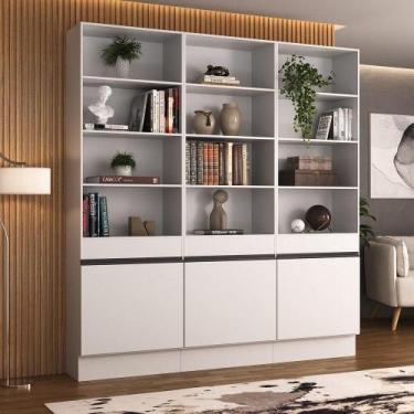 Imagem de Armário/Estante Escritório 3 Portas Multimóveis MP7001, Branco/Preto