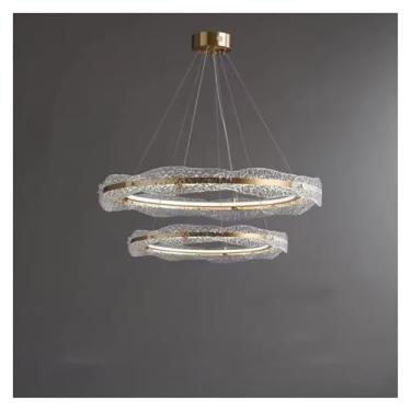 Imagem de Lustre de luxo leve para sala de estar, luz circular simples, padrão criativo de água, vidro, iluminação para sala de jantar, todas as lâmpadas de cobre