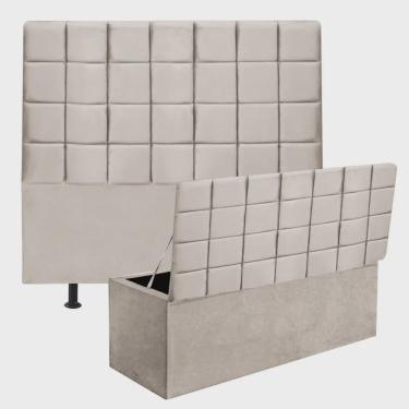 Imagem de Kit Cabeceira Estofada e Calçadeira Baú Recamier Clara 160cm Queen Size Sintético Bege...