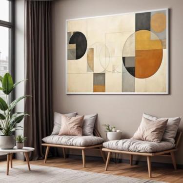 Imagem de Quadro com Moldura Sala Quarto Geometrico Arte Bege Marrom Decorativo Horizontal Grande Hall