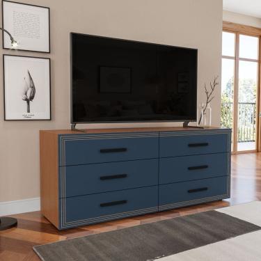 Imagem de Cômoda 6 Gavetas Móveis 150,1cm 63,1cm 46cm Valência Freijó/Azul