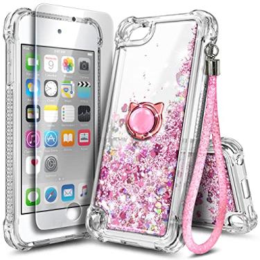 Imagem de NGB Capa para iPod Touch 7, capa para iPod Touch 6/5 com protetor de tela HD e suporte de anel para meninas e crianças, capa fofa de TPU transparente com glitter líquido macio para Apple iPod Touch 7/6/5ª geração – ouro rosa