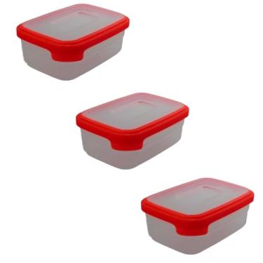 Imagem de Conjunto 3 Potes Plásticos Marmita 500ml Transparente,Vedação e BPA Free (Vedrmelho)