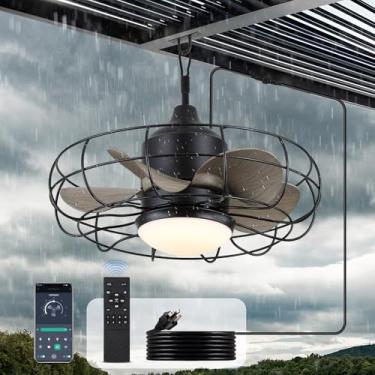 Imagem de jazimar Ventilador De Teto Externo Com Gaiola E Luzes, Luminárias Plug-In À Prova D'Água De 20", Controle Remoto Por Aplicativo, Led Com 3 Temperaturas De Cor, Motor Cc Reversível De 6 Velocidades,