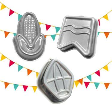 Imagem de Kit 03 Formas de Bolo - Festa Junina  - Bandeirinha, Milho e Balão - C