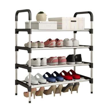 Imagem de Sapateira longa de 4 camadas para guarda-roupa, sapateira de metal, sapateira larga, pode conter 15 pares de sapatos, adequada para quarto, chão, entrada (preta)
