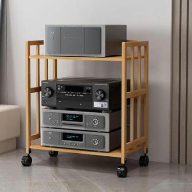 Imagem de LGEOELIAS Suporte de mídia de 2/3/4/5 níveis Suporte de áudio para leitor de CD, armário de armazenamento de componentes estéreo móvel com prateleira de madeira ajustável em altura para casa