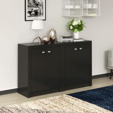 Imagem de Kit Escritório 2 Balcões Office com 4 Portas ME4103 Preto - Tecno Mobi